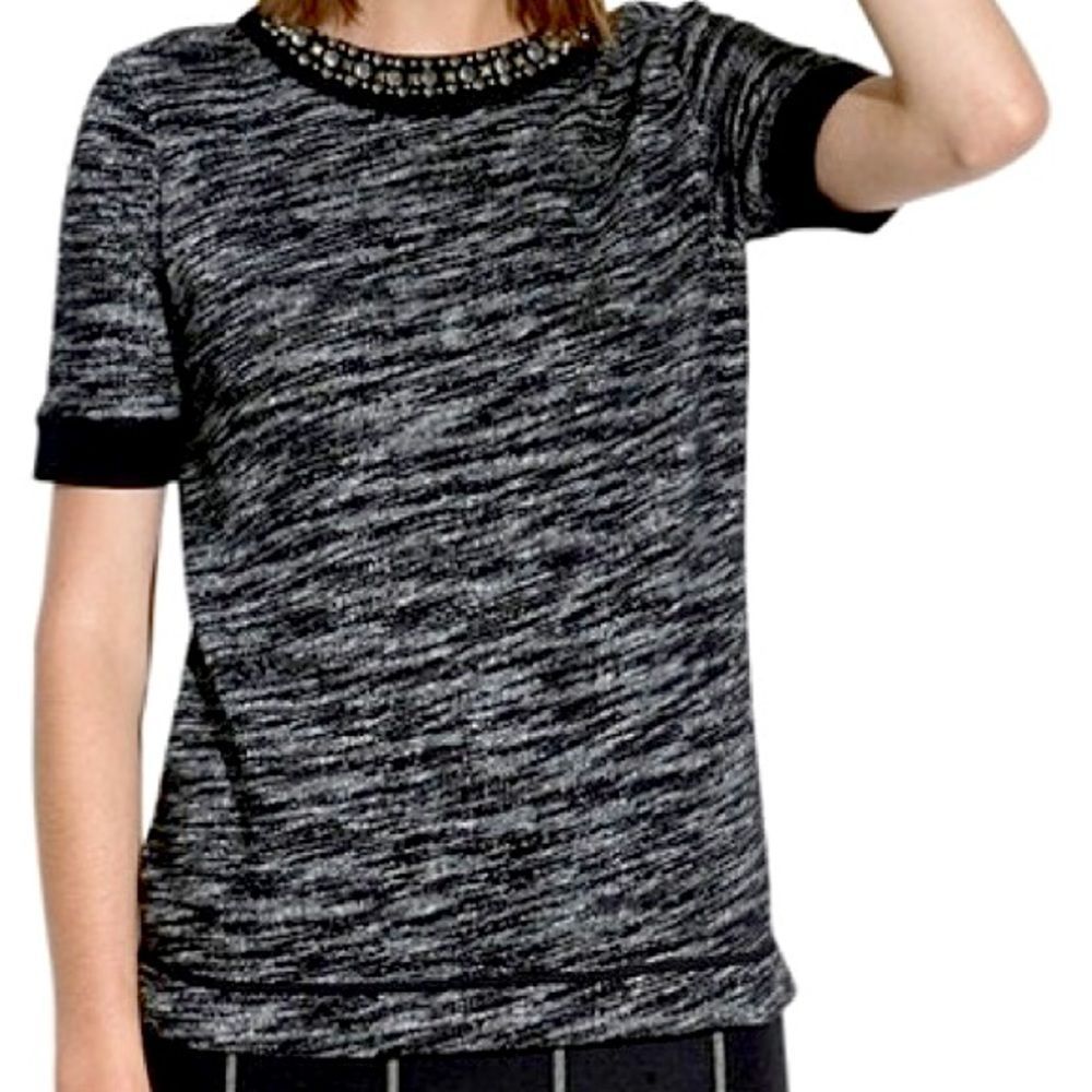 Madewell Sparkle Trim Crystal Accent Knit T-Shirt Sz. Small